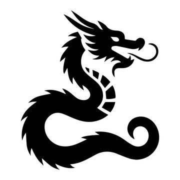 minimal Chinese Dragon Logo vector silhouette, black color silhouette, white background