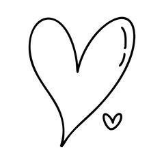 Hand drawn love heart vector logo line illustration. Black outline. Element Monoline for Valentine Day banner, poster, wedding greeting card