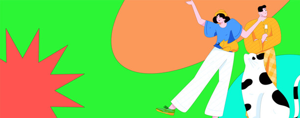 Virtual characters social communication concept business flat vector hand drawn illustration
