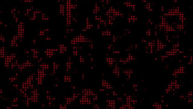 Abstract digital grid motion background loop, red neon circles in a pixel pattern, 2D animation seamless looping, tech digital	