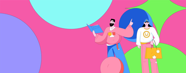 Virtual characters social communication concept business flat vector hand drawn illustration
