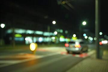 evening city street lights defocused background	
