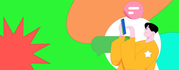 Virtual characters social communication concept business flat vector hand drawn illustration
