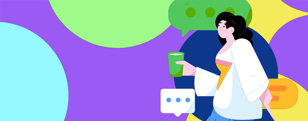 Virtual characters social communication concept business flat vector hand drawn illustration
