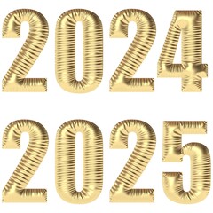 Jahreszahl 2024 und 2025 goldfarben und aufgeblasen