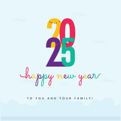 2025. Happy new year. 2025 New year colourful announcement poster for social media. Happy new year handwritten text with aqua blue decent background. Colorful greeting poster for social media. 2026
