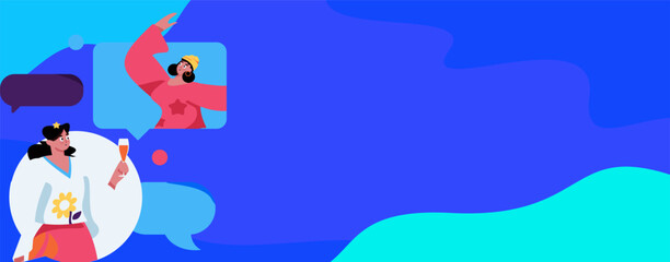 Virtual characters social communication concept business flat vector hand drawn illustration
