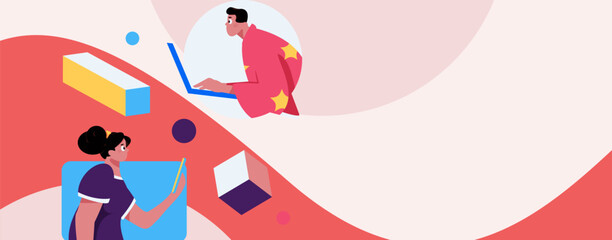 Virtual characters social communication concept business flat vector hand drawn illustration
