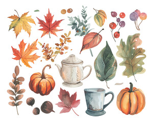 autumn still life watercolor texture decorative stickers