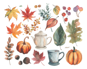 autumn still life watercolor texture decorative stickers
