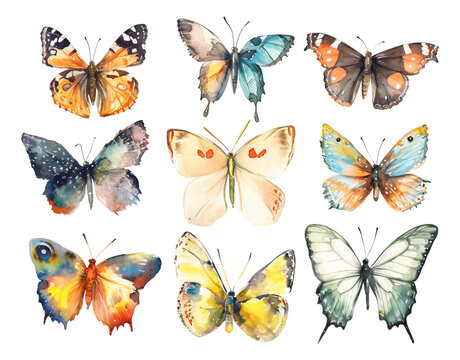 set of butterflies watercolor texture decorative stickers