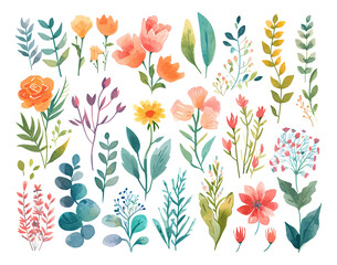 pattern with flowers watercolor texture decorative stickers