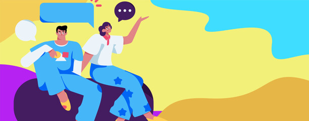 Virtual characters social communication concept business flat vector hand drawn illustration
