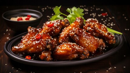 Delicious crispy BBQ chicken wings with sesame