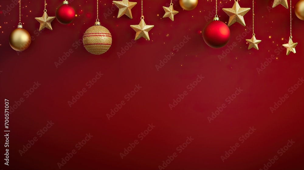 Poster background. Red Ball. star decoration. Holiday red background template.