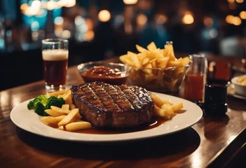 Foto op Canvas American steak at the bar with chips and gravy © ArtisticLens