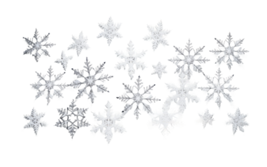 Geometrically Patterned Snowflakes Creating Seasonal Magic on White or PNG Transparent Background