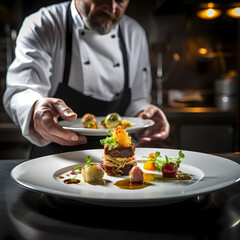 Obraz na płótnie Canvas A chef presenting a beautifully plated dish.