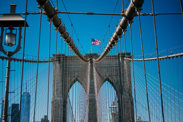 Perspective of Brooklyn Bridge in New York, USA