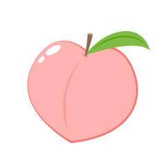 Peach cartoon vector. Doodle peach with leaves icon. Peach fruit in shape of heart isolated on white background. Farm, natural food, fresh fruits.