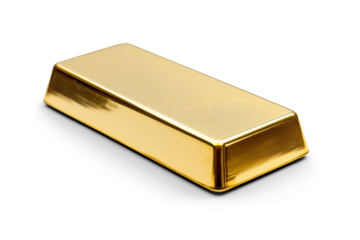 A single gold bar shines against a white background, epitomizing wealth and stability.