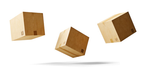Unic Cardboard Boxes Floating on White