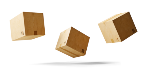 Unic Cardboard Boxes Floating on White