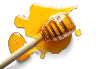 Unic Honey Dipper and Spill on White Background