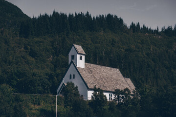 Traditional Wooden Church on the Norwegian Island of Senja