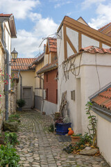 Historical alley on the Münzenberg in Quedlinburg, Saxony-Anhalt, Germany