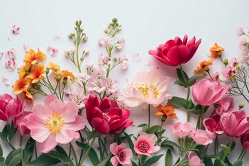 Obraz na płótnie Canvas beautiful spring flowers on white background. generative ai.