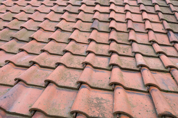 Detailed shot of a roof with red roof tiles