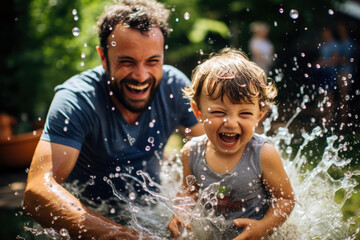 Obraz premium Family Fun in a Water Sprinkle