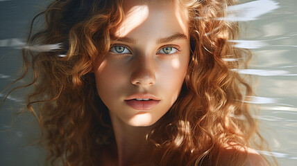 A beautiful girl standing in natural light. cosmetics photo, beauty industry advertising photo.