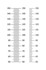Kids height charts from 50 to 150 centimeters. Templates for wall growth sticker. Set of meter wall or growth ruler.