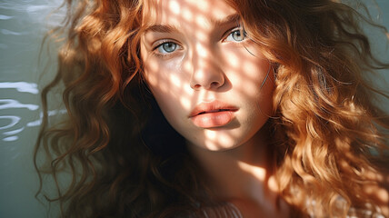 A beautiful girl standing in natural light. cosmetics photo, beauty industry advertising photo.