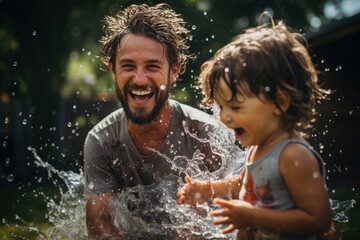 Fototapeta premium Family Fun in a Water Sprinkle