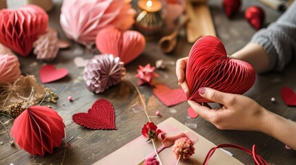 Valentines Day Crafts, A creative scene of hand DIY a valentine craft item