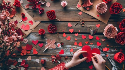 Valentines Day Crafts, A creative scene of hand DIY a valentine craft item