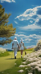 Fototapeta premium Golfers on the golf course playing golf , active outdoor play