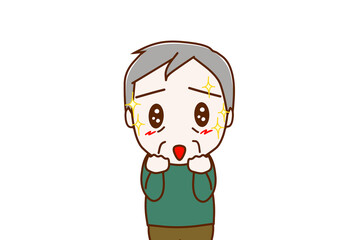 （上半身正面）目をキラキラ輝かせて嬉しそうに笑顔でこちらを見ている高齢の男性