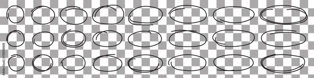 Poster hand drawn ovals and circles set. ovals of different widths. highlight circle frames. ellipses in do