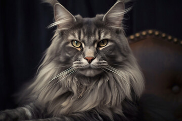 Maine Coon the cat. A well-groomed pet cat.