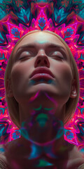 Fototapeta premium Gesicht mit bunten Farben unter Drogen haluziniert, ai generativ
