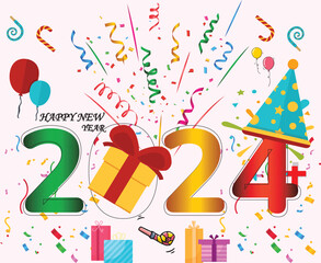 NEW YEAR 2024 COLOR FULL DESIGN BANNER FOR CELEBRATION NIGHT NEW YEAR 2024