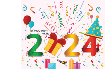 NEW YEAR 2024 COLOR FULL DESIGN BANNER FOR CELEBRATION NIGHT NEW YEAR 2024