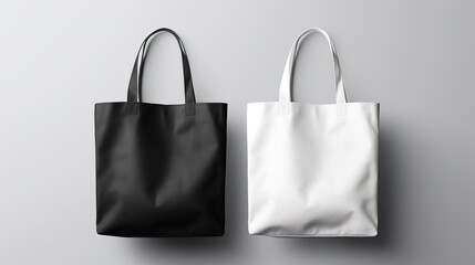 White Black Tote Bags Mockup on Grey Background
