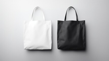 White Black Tote Bags Mockup on Grey Background
