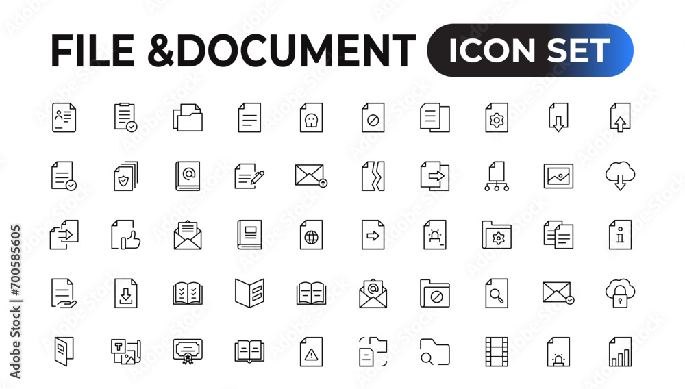 Aufkleber set of file and document icons. simple line art style icons pack. vector illustration.
