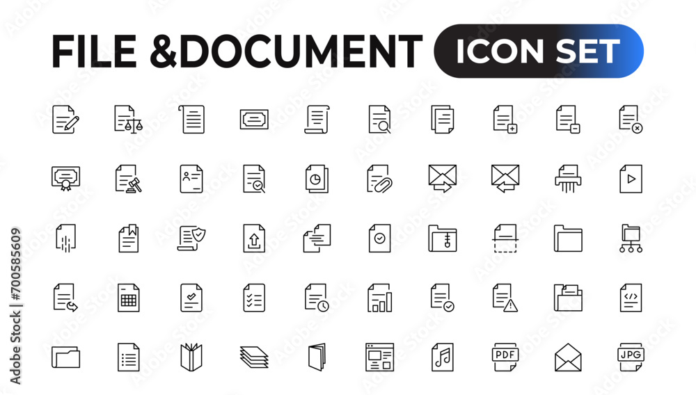 Poster set of file and document icons. simple line art style icons pack. vector illustration.